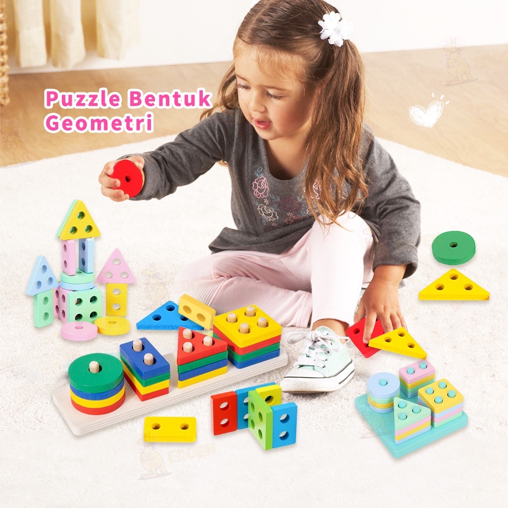Jual Edden Matching shape mainan kayu Wooden toys Mainan kayu anak ...