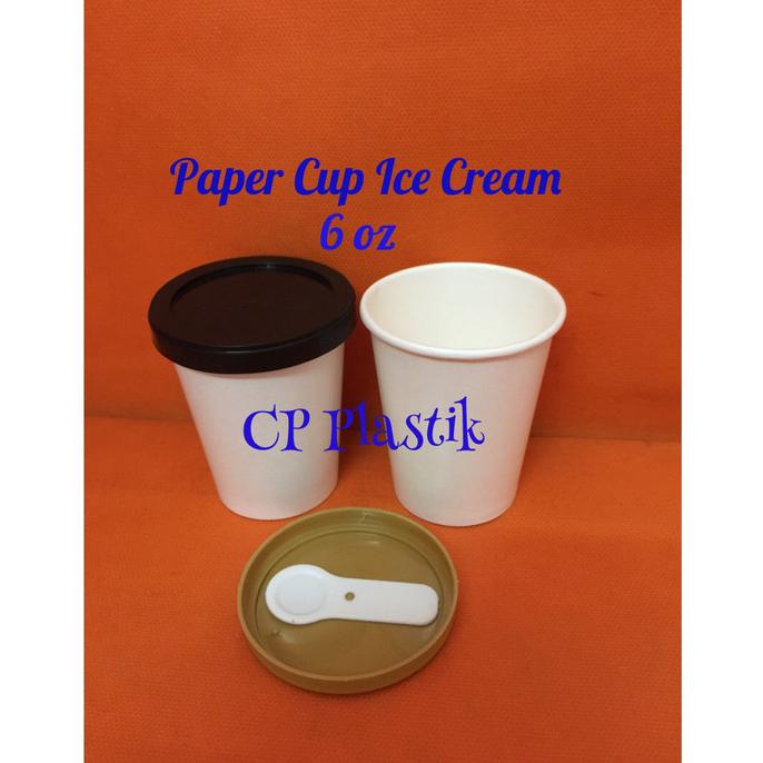 Jual Paper Cup Ice Cream Uk. 6 oz + Lid Tebal + Sendok (isi +/- 50 pcs ...