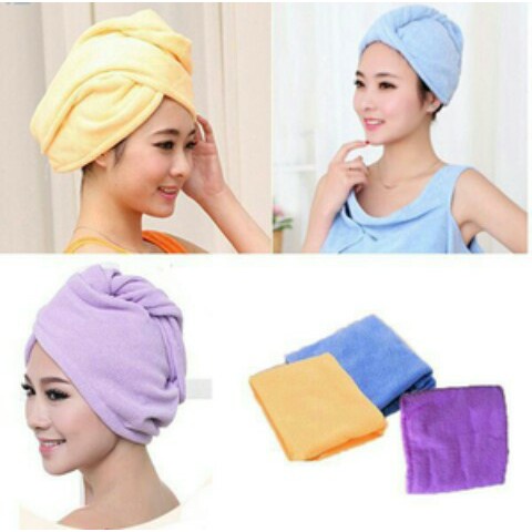 Jual Handuk Rambut Mandi Keramas Hair Wrap Magic Towel Cap Microfiber ...