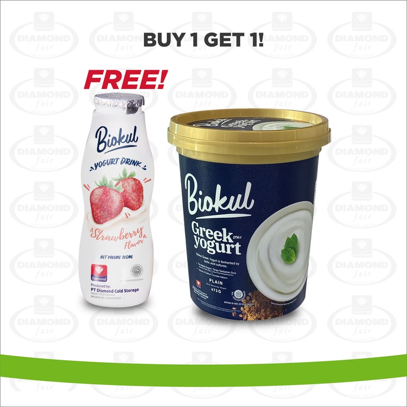 Jual BIOKUL GREEK YOGURT PLAIN 473 GR & BIOKUL DRINK YOGURT STRAWBERRY
