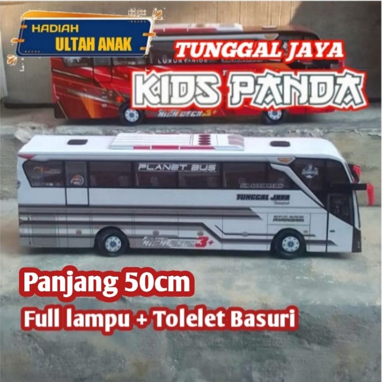 Jual Miniatur Bus Tunggal Jaya Kidspanda Putih Full Lampu Dan Tolelet ...