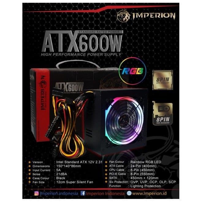 Jual Power Supply Psu Imperion P W Led Vga Pin Rgb Shopee Indonesia