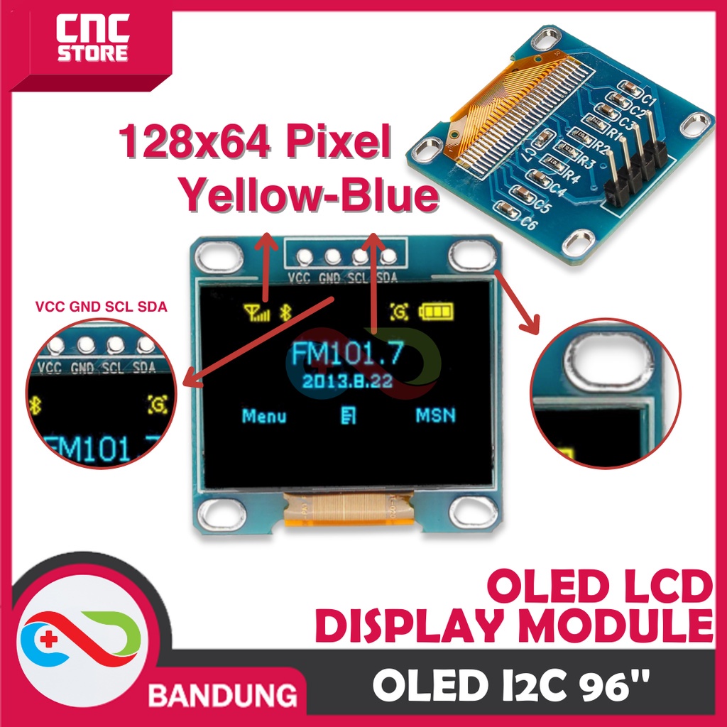 Jual YELLOW BLUE 0.96” I2C 128X64 OLED LCD DISPLAY MODULE | Shopee ...