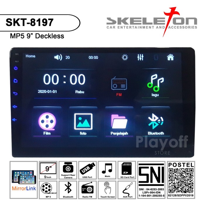 NEW HEAD UNIT 9 INCH DOUBLE DIN MP5 SKELETON BLUETOOTH MIRRORLINK ORIGINAL TERBARU