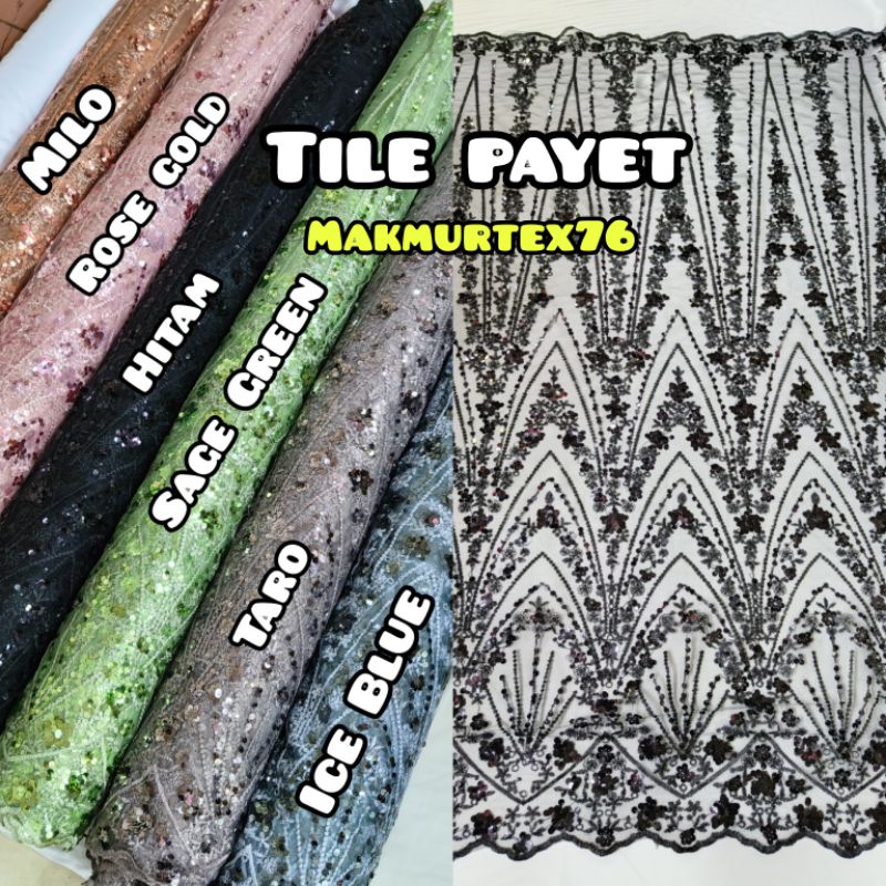 Jual Kain Tile Payet Spangkle Tile Payet Spangel Tile Sequin Bahan Kebaya Shopee Indonesia