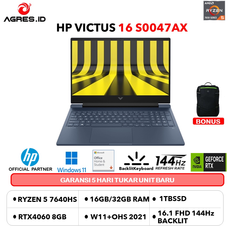 Jual HP VICTUS 16 RYZEN 7 7840HS RTX4060 8GB/ 32GB 1TB W11+OHS 16.1FHD ...