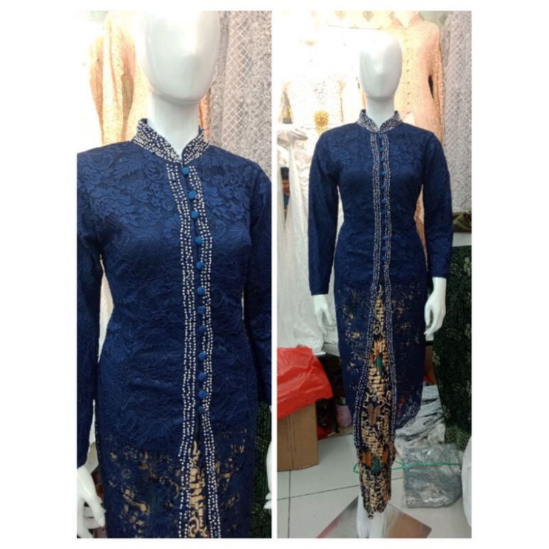 Jual Exclusive Model Terkini Ready Kebaya Ibu Besan Brokat Mix Payet Mutiara Setelan Ibu Besan