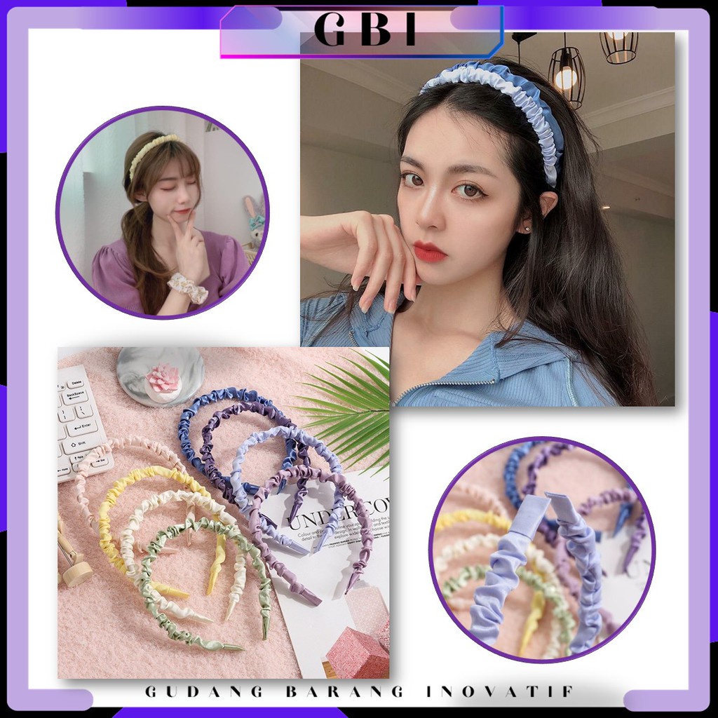 Jual Gbi Bando Scrunchie Satin Korea Serut Headband Bandana Polos Wanita Bando Kain Scrunchie 