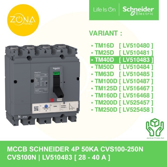 Jual [New Ori] Mccb Schneider Easypact Cvs100N 4P 40A 25Ka Tmd Tm40D ...