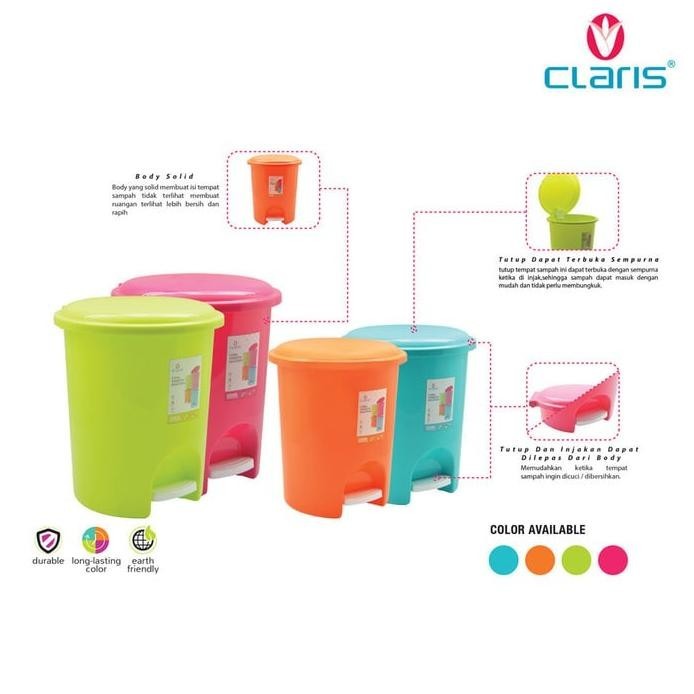 Jual Eksklusif Claris 1167 Tempat Sampah Injak Bulat Plastik 20 Liter