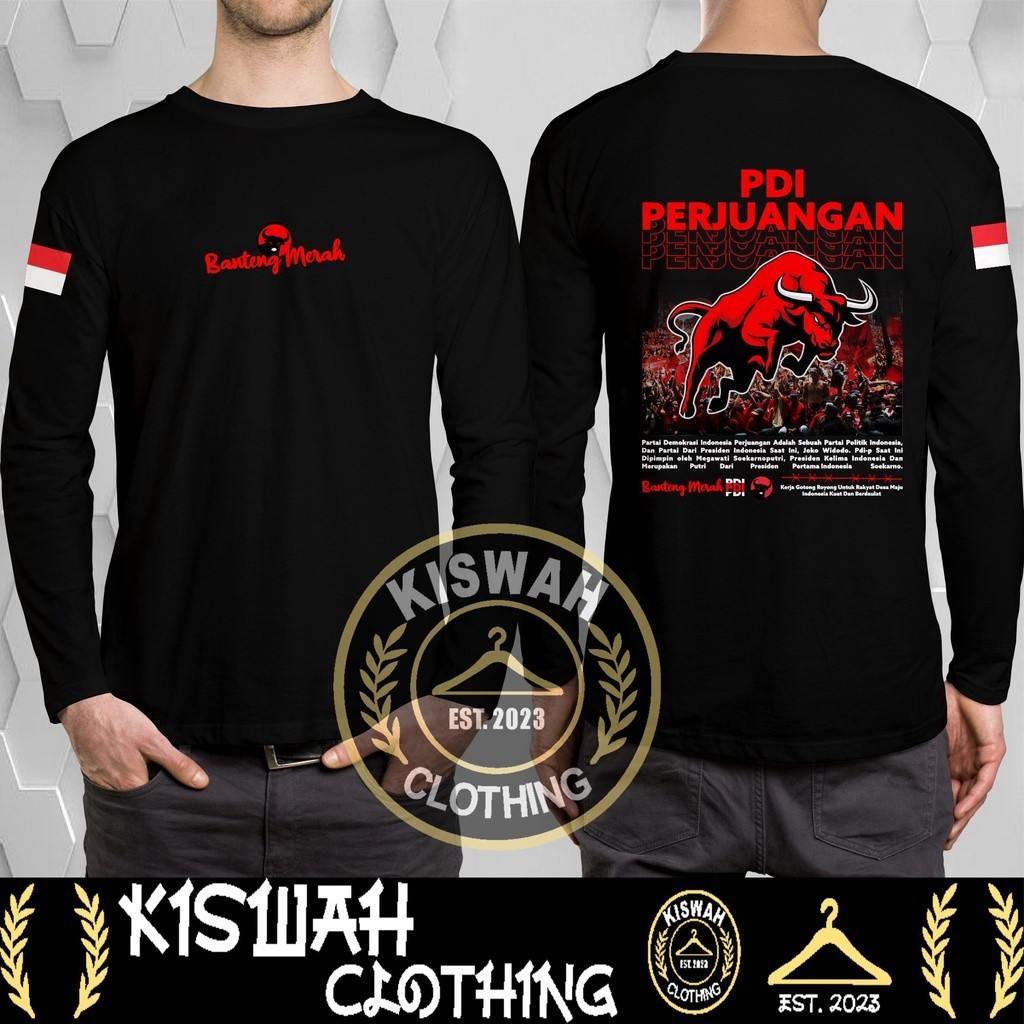 Jual Kaos Tshirt Pdip Banteng Merah Streetwear Lengan Panjang Baju