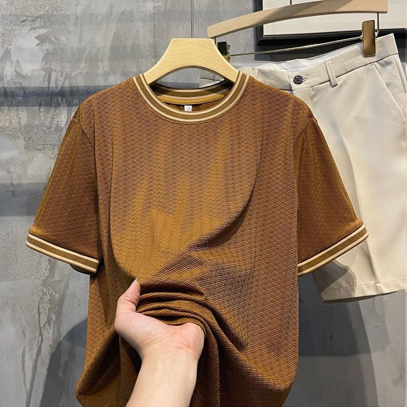 Jual Kaos/T Shirt Pria/Baju/Light Luxury Thin Jacquard Ice Silk Short ...