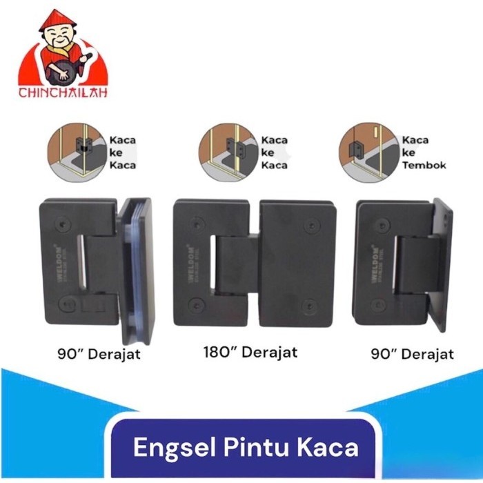 Jual Engsel Pintu Kaca Hitam Kamar Mandi Shower Hinge Glass Door