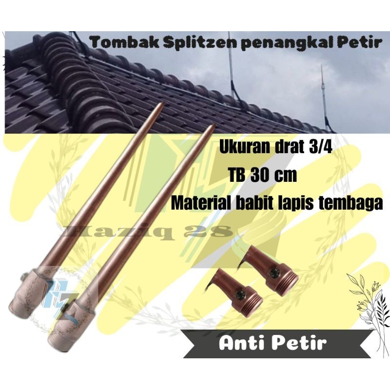 Jual Penangkal Petir 30 cm, uk ¾ inch / Tombak Splitzen Penangkal Petir ...
