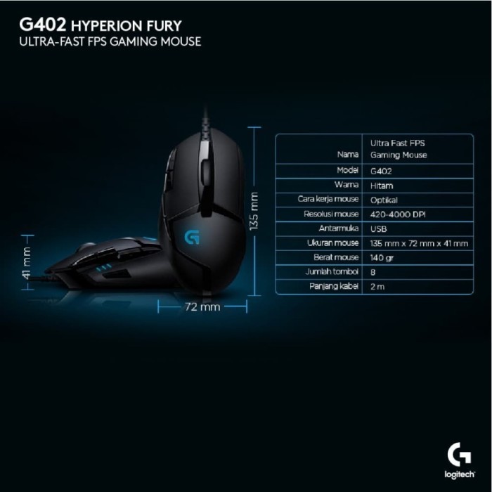 Jual Logitech G402 Hyperion Fury Gaming Mouse | Shopee Indonesia