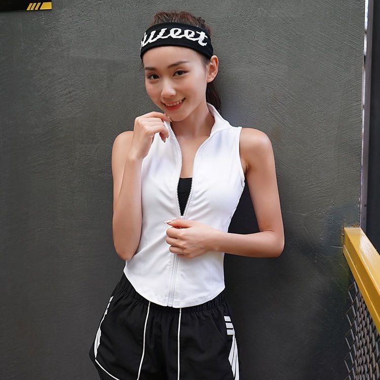 Yoga Clothes Vest Women's Net Red Front Zipper Fitness Top Hot Girl Tight  Slimming Sleeveless Sports Training Clothes