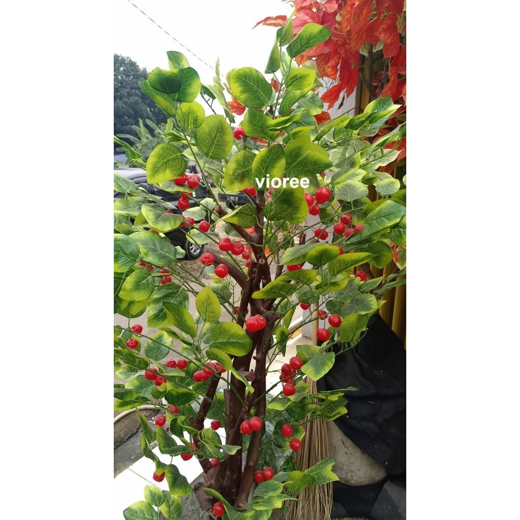 Jual Pohon Apel Plastik Tinggi 120Cm Artificial Mini Merah Besar Pot ...