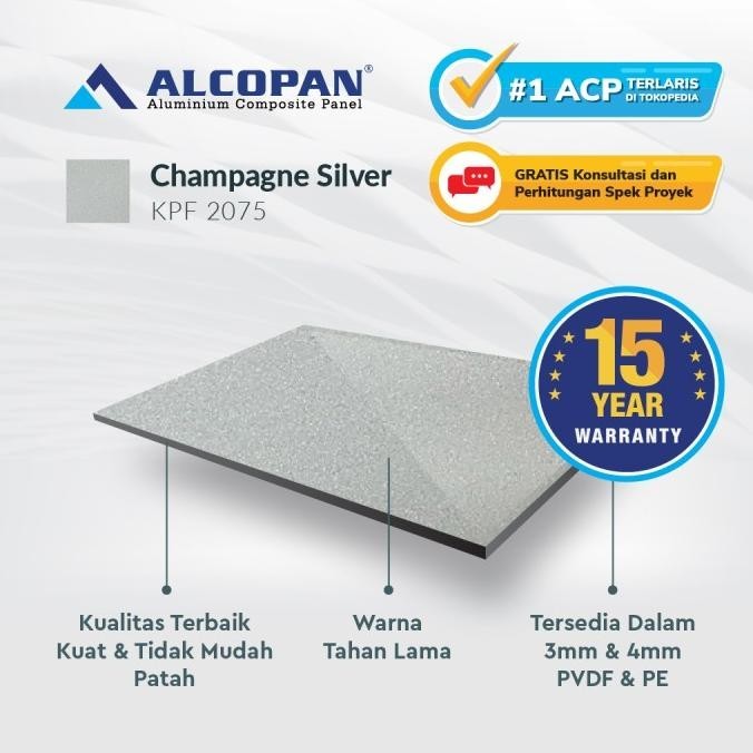 Jual ACP aluminium composite panel Alcopan Champagne Silver PE 4mm ...