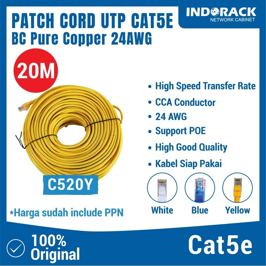 Jual Kabel Lan 20Meter Patch Cord Cat5E UTP Ethernet Cable - KUNING ...