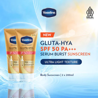 [NEW LAUNCH] Vaseline Gluta-Hya Serum Burst Sunscreen SPF 50 PA+++ 200ml - Body Serum Sunscreen Mencerahkan x2