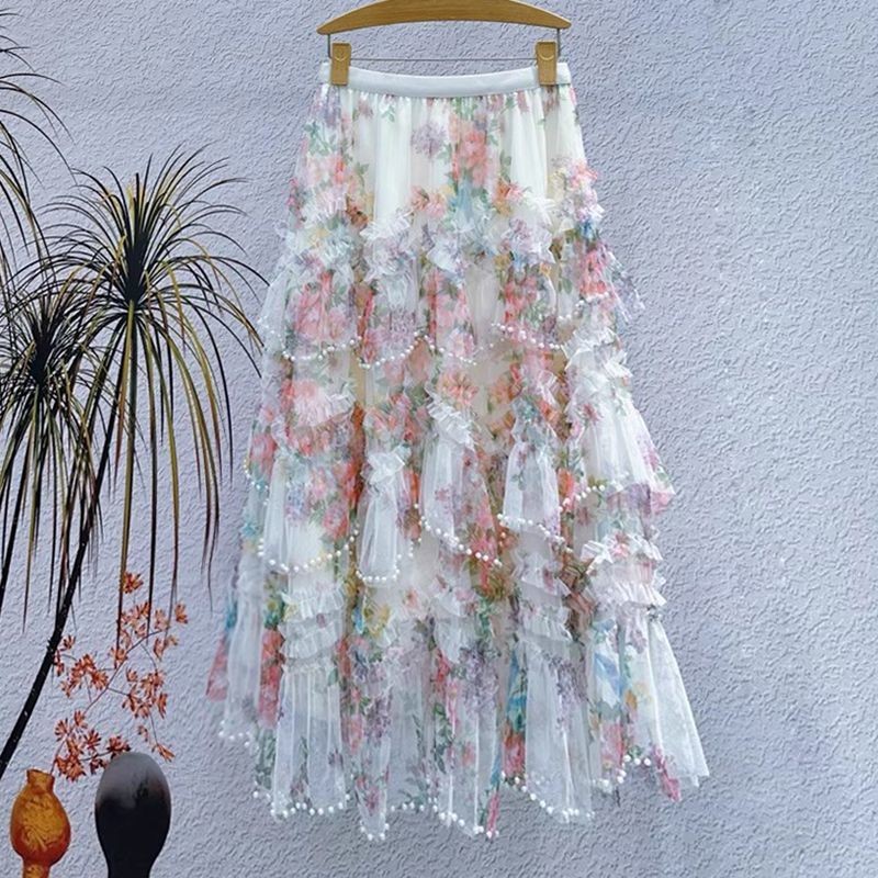 Mesh embroidery heavy industry skirt large size gauze skirt