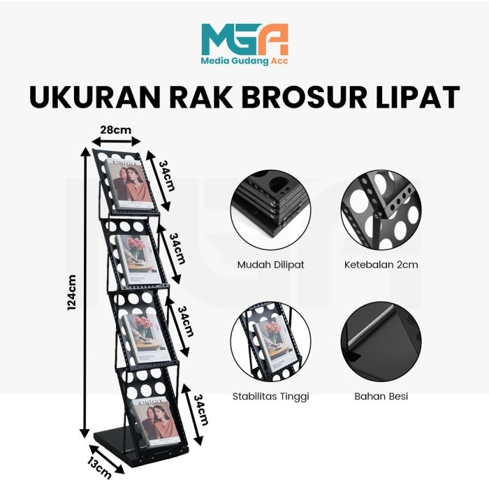 Jual Rak Brosur / Rak Display / Rak Majalah 4 Susun Lipat Besi | Shopee ...