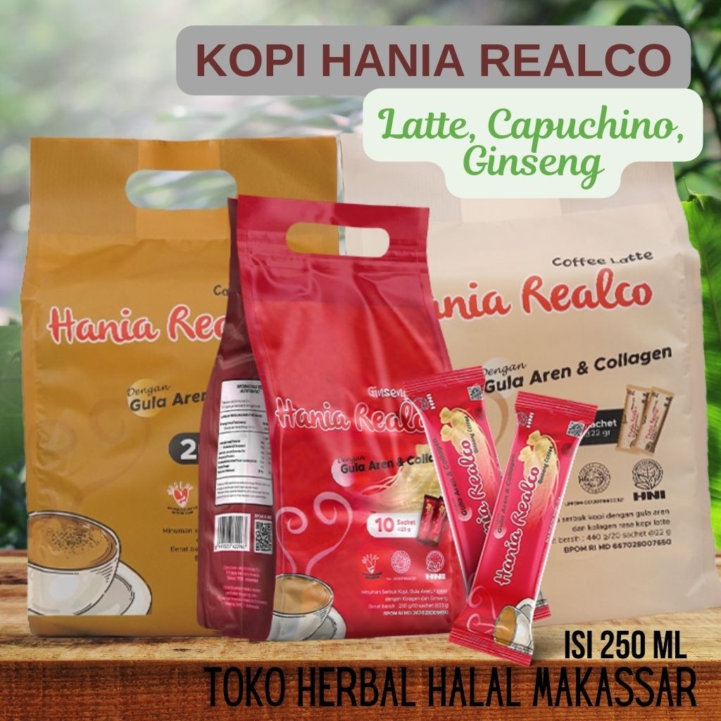 Jual Kopi Hania Realco Latte Cappucino & Ginseng HNI HPAI isi 10 sachet ...