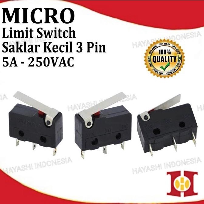 Jual Micro Limit Switch Saklar Kecil Mini On Off NO NC 3 Pin Gagang 5A ...