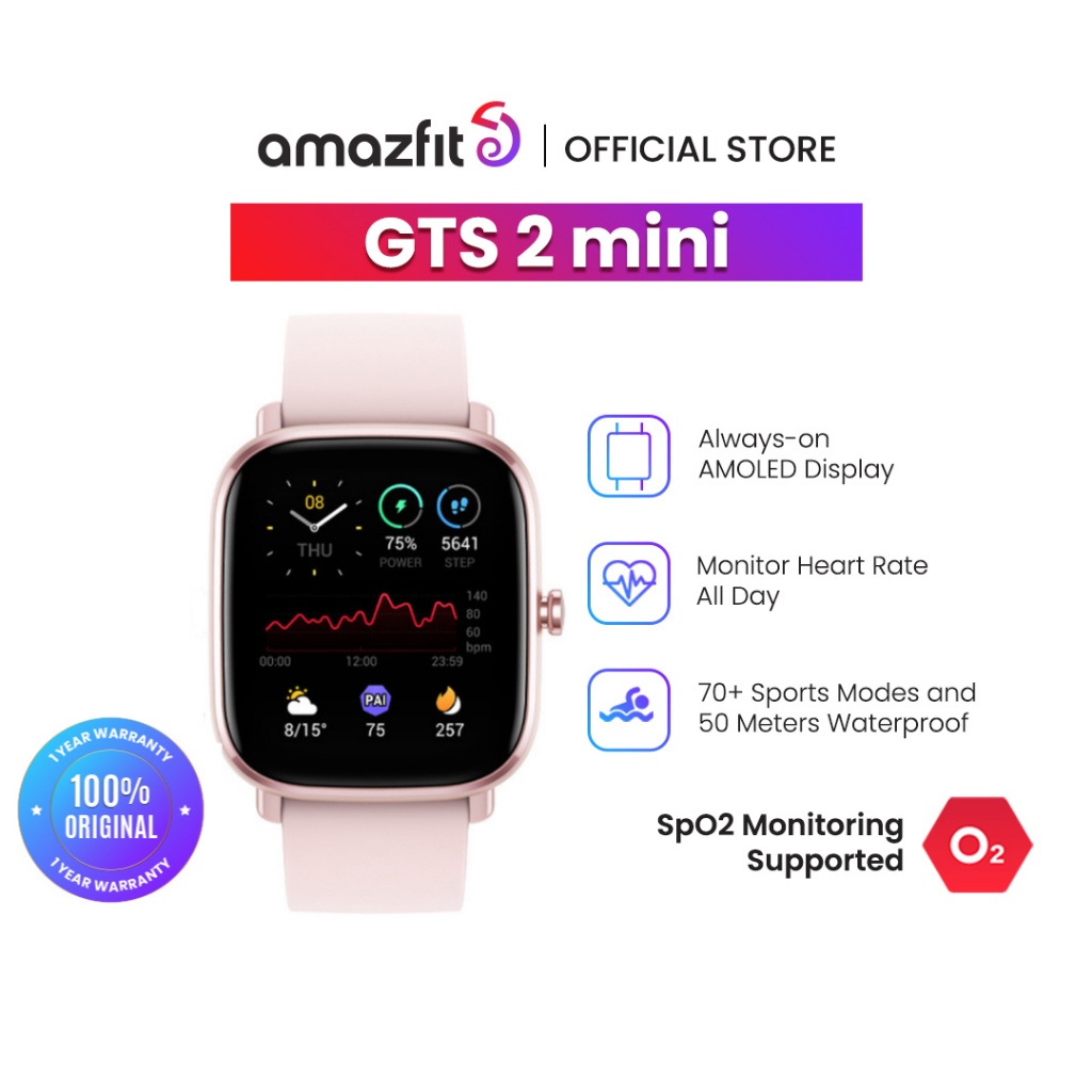 Amazfit Official GTS Mini Smartwatch AMOLED Screen GPS Jam Tangan  ATM Waterproof 70 Sports Modes SpO2 14 Days Battery Life Heart Rate Sleep 