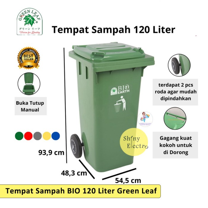 Jual Tempat Sampah Roda Bio 120 Liter 2312 Green Leaf Dustbin Kantor