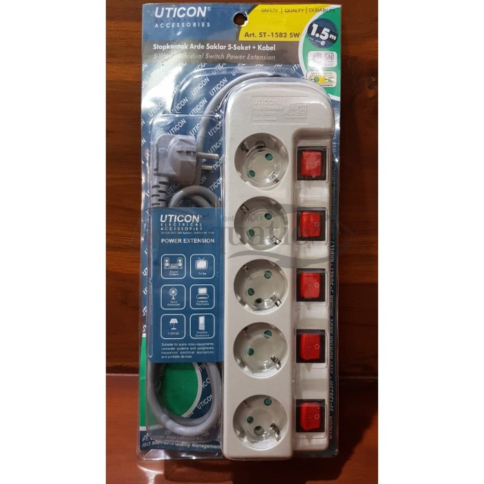 Jual Guid Uticon St-1582Sw Stop Kontak Arde Saklar 5 Soket + Kabel ...