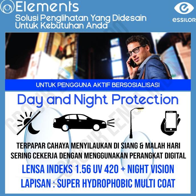 Jual Lensa Essilor Elements Anti Blueray + Drive Night Vision 1.56 ...