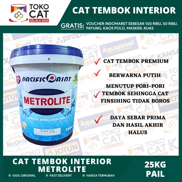 Jual Cat Tembok Dalam Dan Plafond Metrolite Warna Putih Kebiruan Kemasan 16 Liter Pail Cat 5085