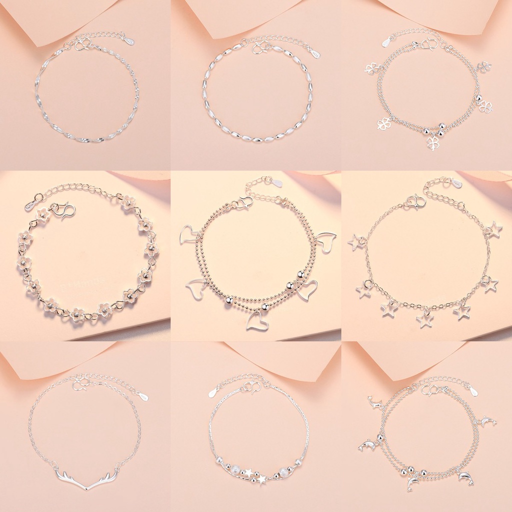 Jual COD ️925 Perak Gelang Serut titanium Tangan Wanita Bunga Korea