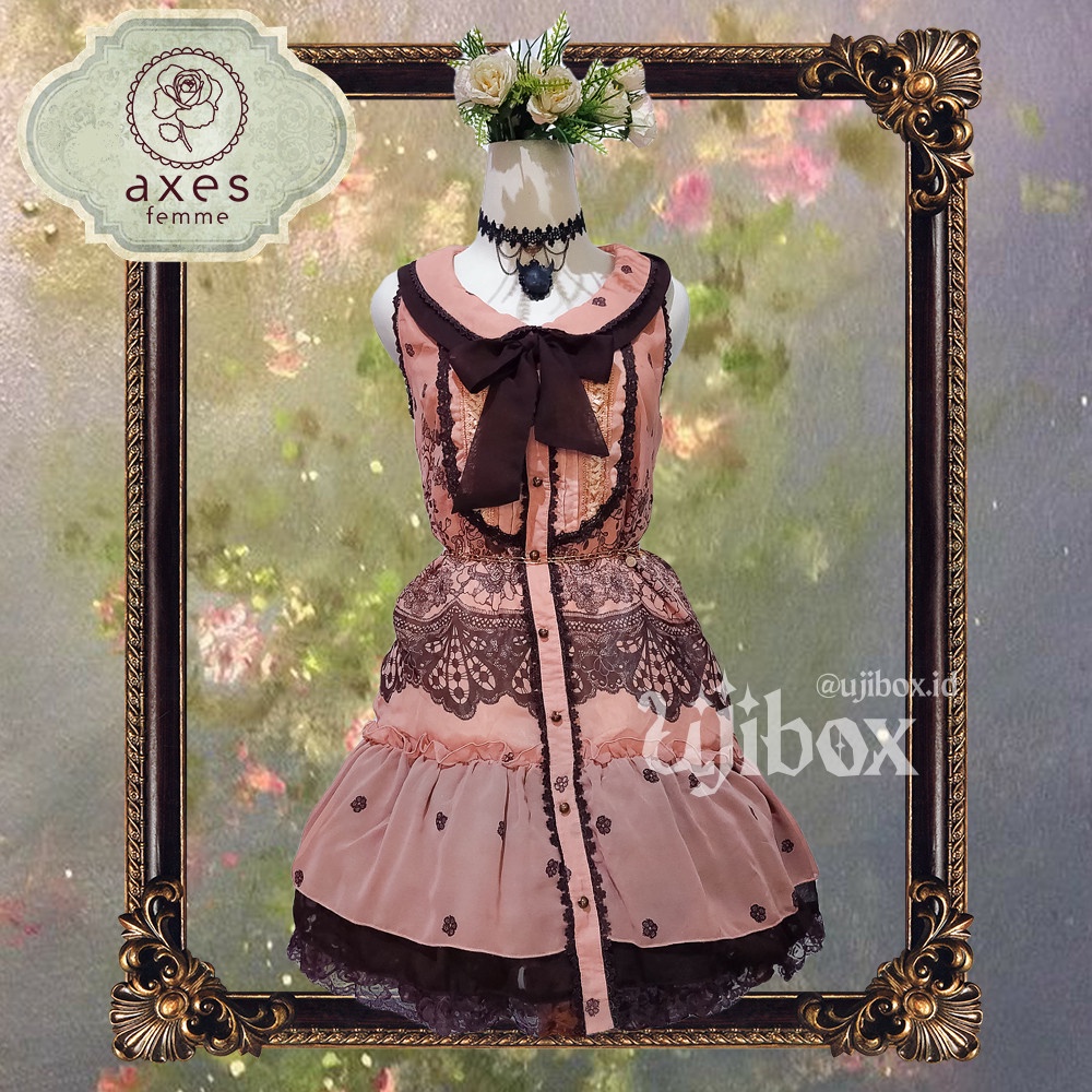 Jual Axes Femme Classic Printed Chiffon Dress Gyaru Kawaii Vintage