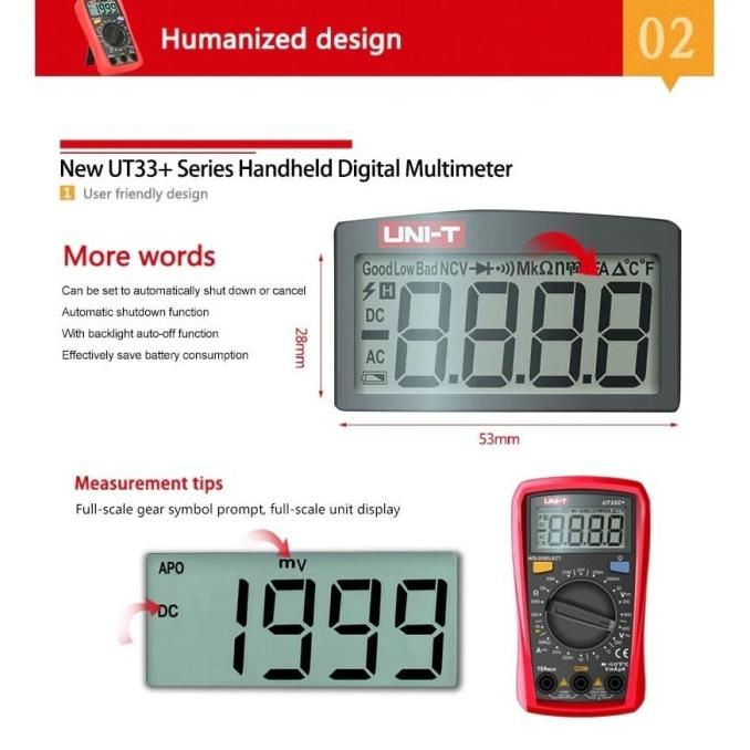 Jual ala UNI-T UT-33D+ Palm Size LCD Pocket Digital Meter Multimeter ...