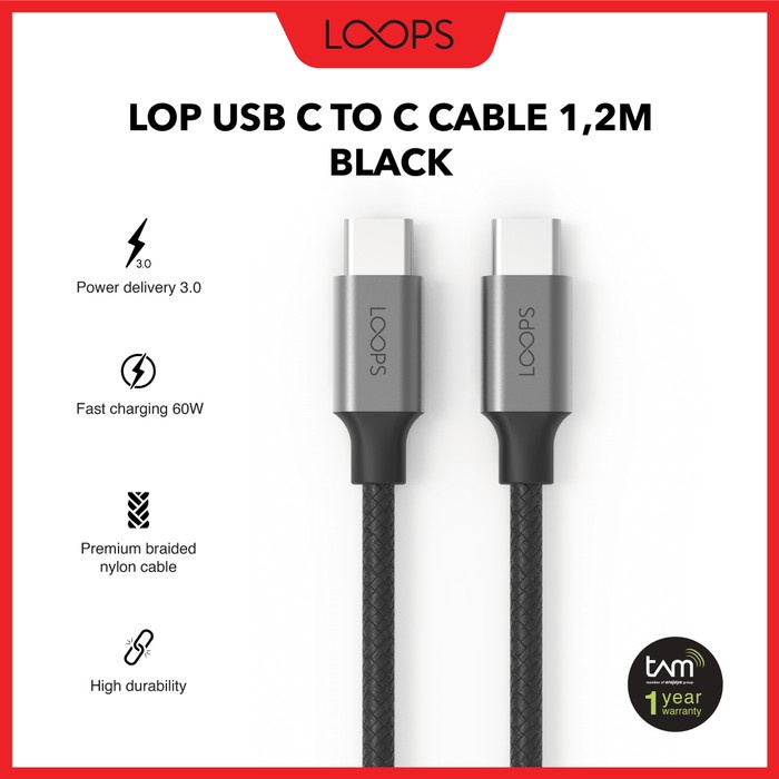 Jual LOOPS USB C TO C CABLE 1,2M - BLACK | Shopee Indonesia