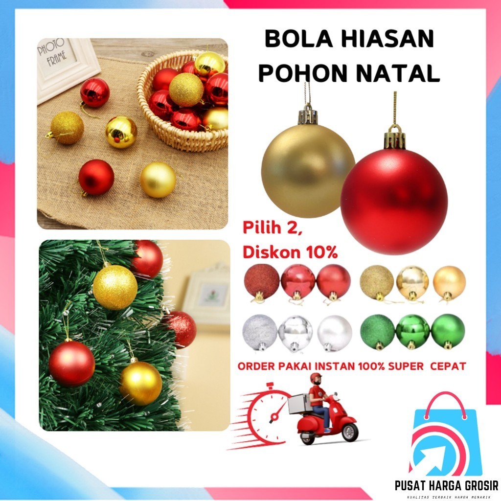 Jual Phg Aksesoris Hiasan Pohon Natal Ornamen Dekorasi Murah Bola Hias Pohon Natal 6pcs 9238