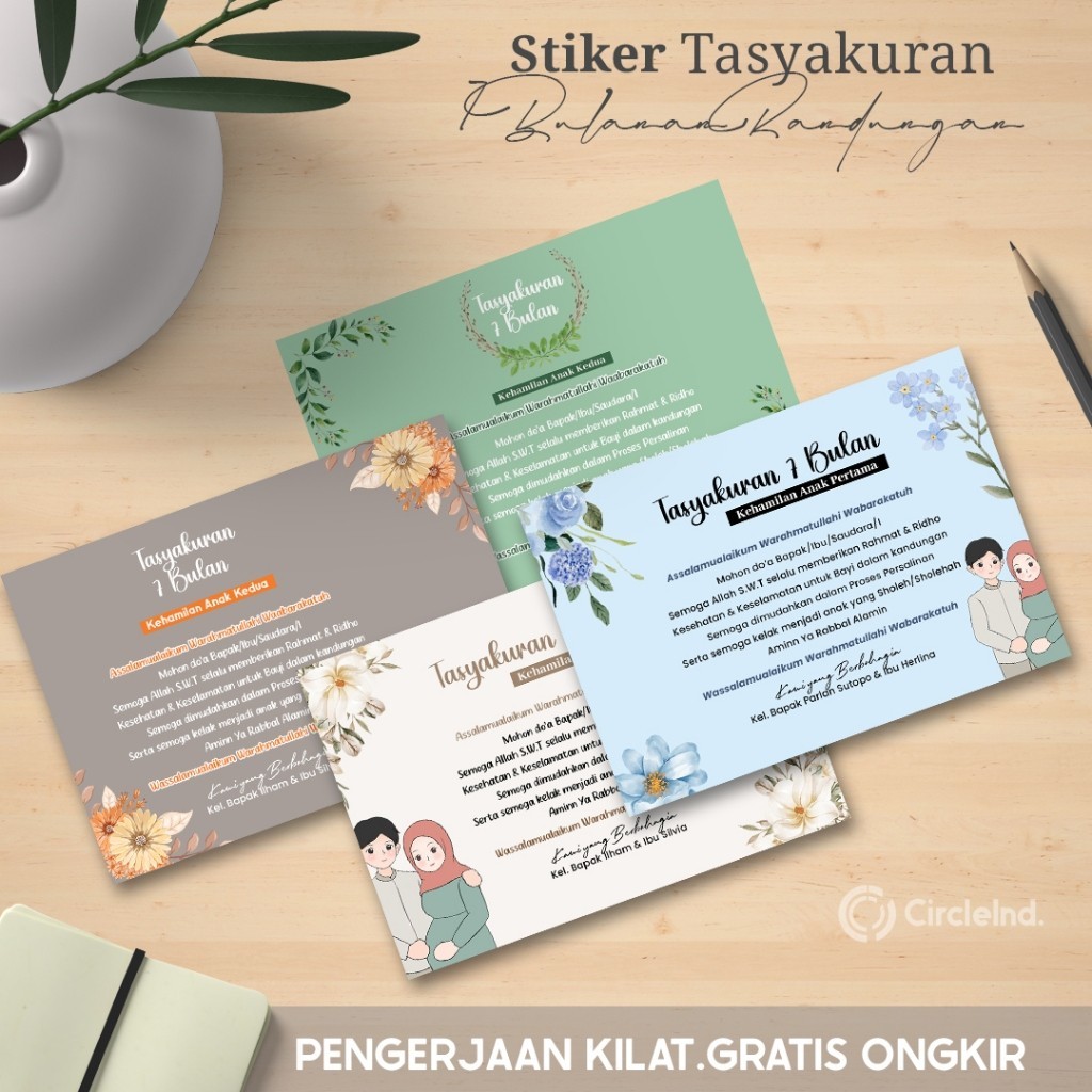 Jual Cetak Stiker Tasyakuran 4, 7 Bulanan Kehamilan, Cetak Stiker/Kartu ...