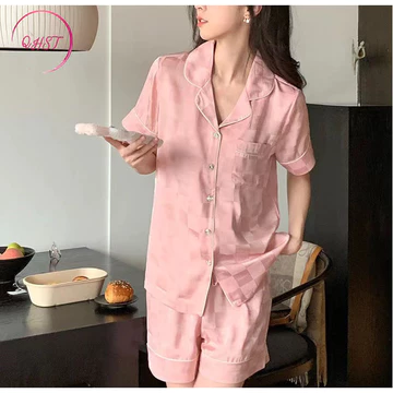 QHST Piyama Wanita Renda Hijau Pola Set Satin Import Pajamas Wanita Baju Tidur Wanita Dewasa