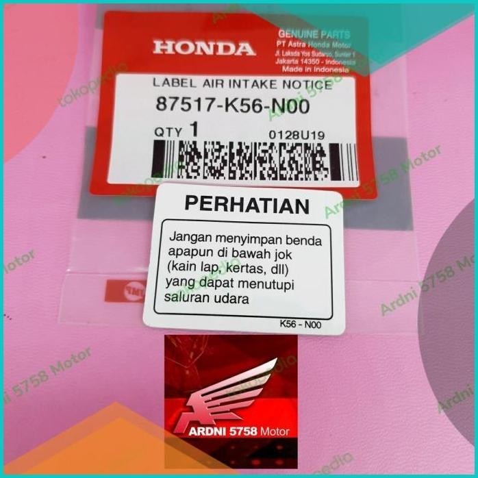 Jual LABEL AIR INTAKE NOTICE STICKER STIKER PERHATIAN SONIC GTR CBR 150 ...