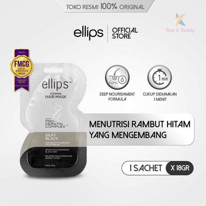 Jual Ellips Hair Mask Pro Keratin Silky Black Sachet 18gr | Masker ...