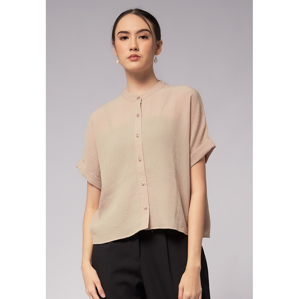 Drawer 24Stainless Steel cotton Pico embroidery no collar short sleeve lantern sleeve embroidered blouse blouse Shirt tops 6521-299-1249 white 36