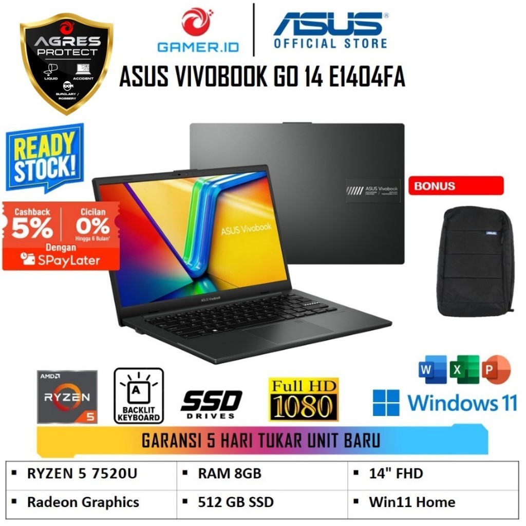 Jual Asus Vivobook Go 14 E1404fa Amd Ryzen 5 7520u 8gb 512gb Ssd Win11ohs 14 Fhd Black Green 5067