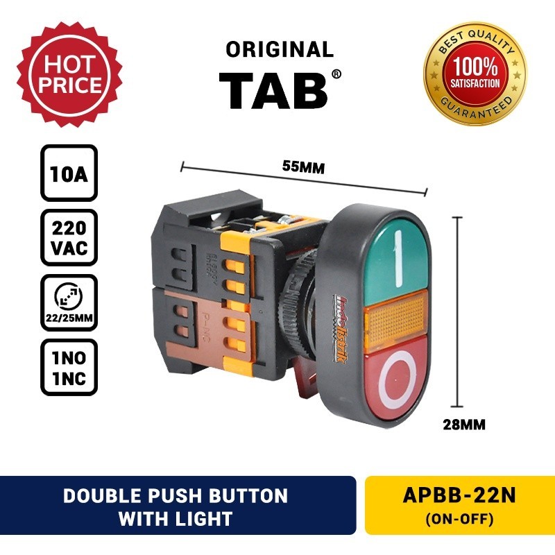 Bouton à Double Clé APBB-22/25N Avec Lumière 220V - Interrupteur Rouge Ou Vert