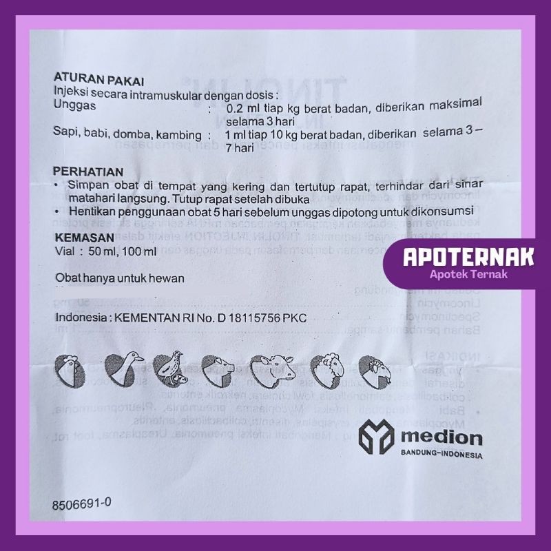 Jual TINOLIN INJECTION 5 ml - Obat Penyembuh Luka Infeksi Ayam Aduan ...
