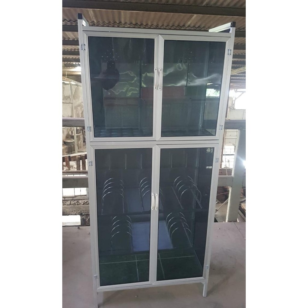 Jual rak piring lemari piring aluminium kaca 2 pintu | Shopee Indonesia