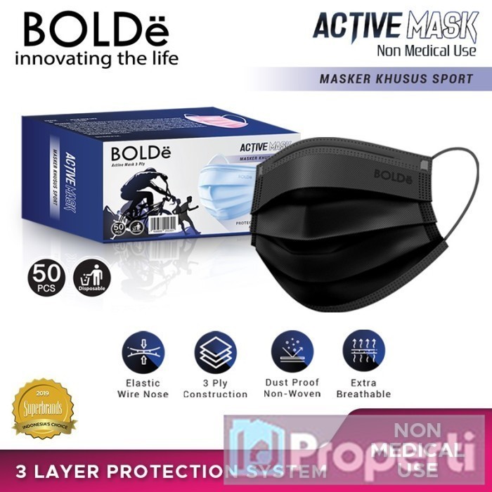 Jual BOLDe Active Mask 3Ply 50pcs Masker Sehat Penutup Wajah 3Lapisan ...