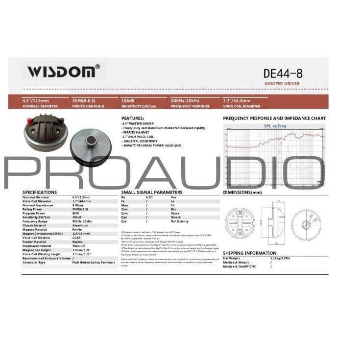 Jual NEW driver tweeter wisdom DE 44-8 DE44 8 wisdom original | Shopee ...