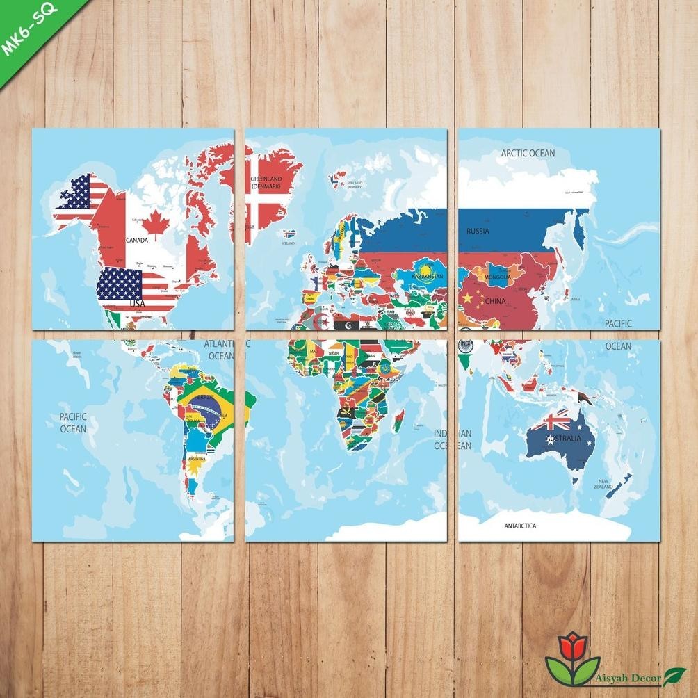 Jual promoo baru hiasan dinding 6pcs peta dunia world map 60x40cm mk6 ...